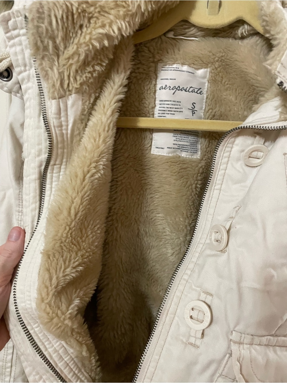 Vintage Y2K Aeropostale Women's Cream Sherpa-Lined Jacket